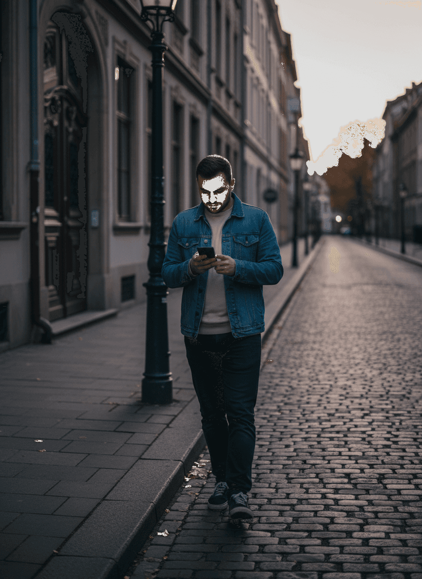 Person walking while looking at their phone